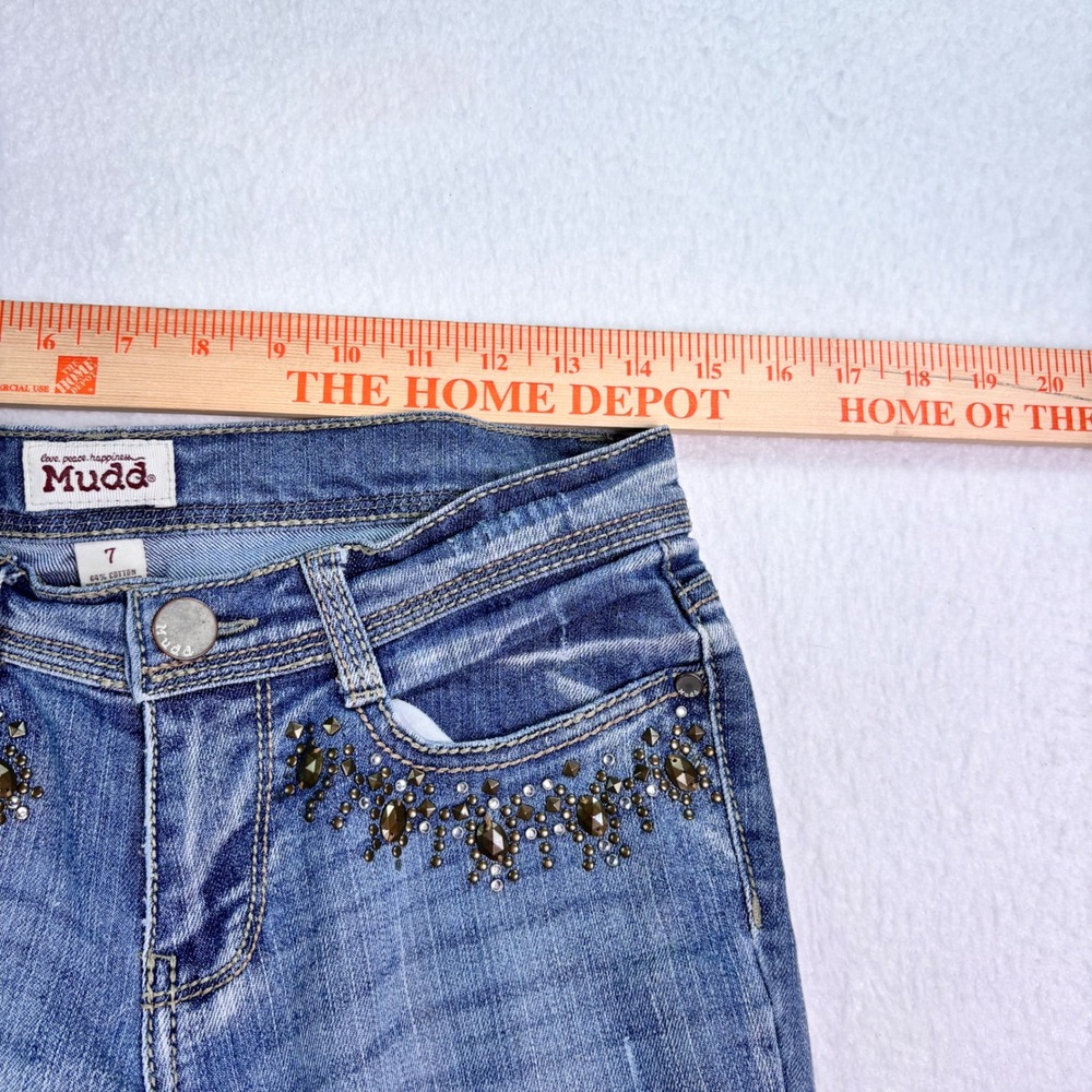 Mudd Embellished Bootcut Jeans Size 7 Light Wash Stretch Denim Blue - Picture 4 of 7